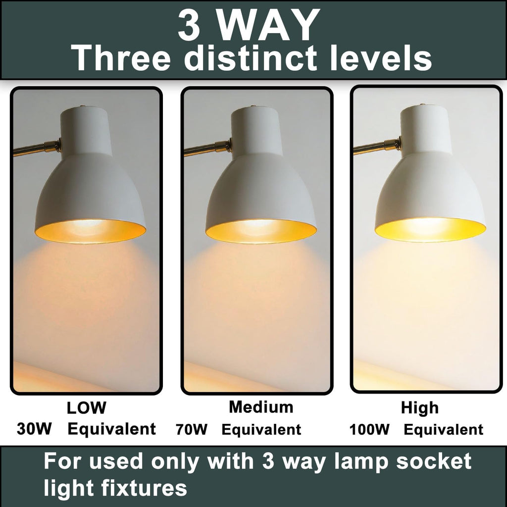 3 Way LED Light Bulbs 30 70 100 W Equivalent Soft White 3000K 2-Pack,Three Way Light Bulbs A19 E26 Base, 3 Way Light