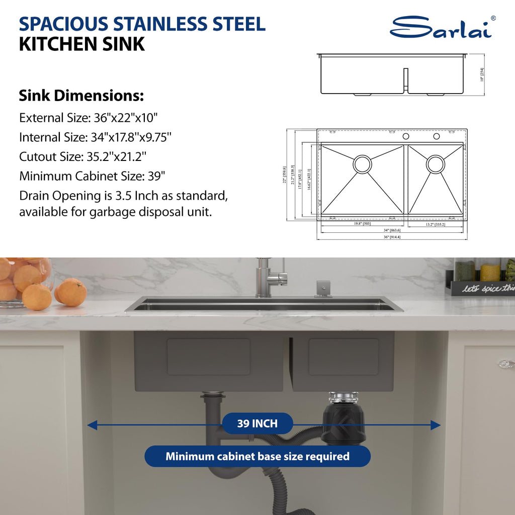 36 Inch Drop Sink Double Bowl - 36x22 Drop in Workstation Sink Double Bowl Topmount Ledge Workstation 16 Gauge
