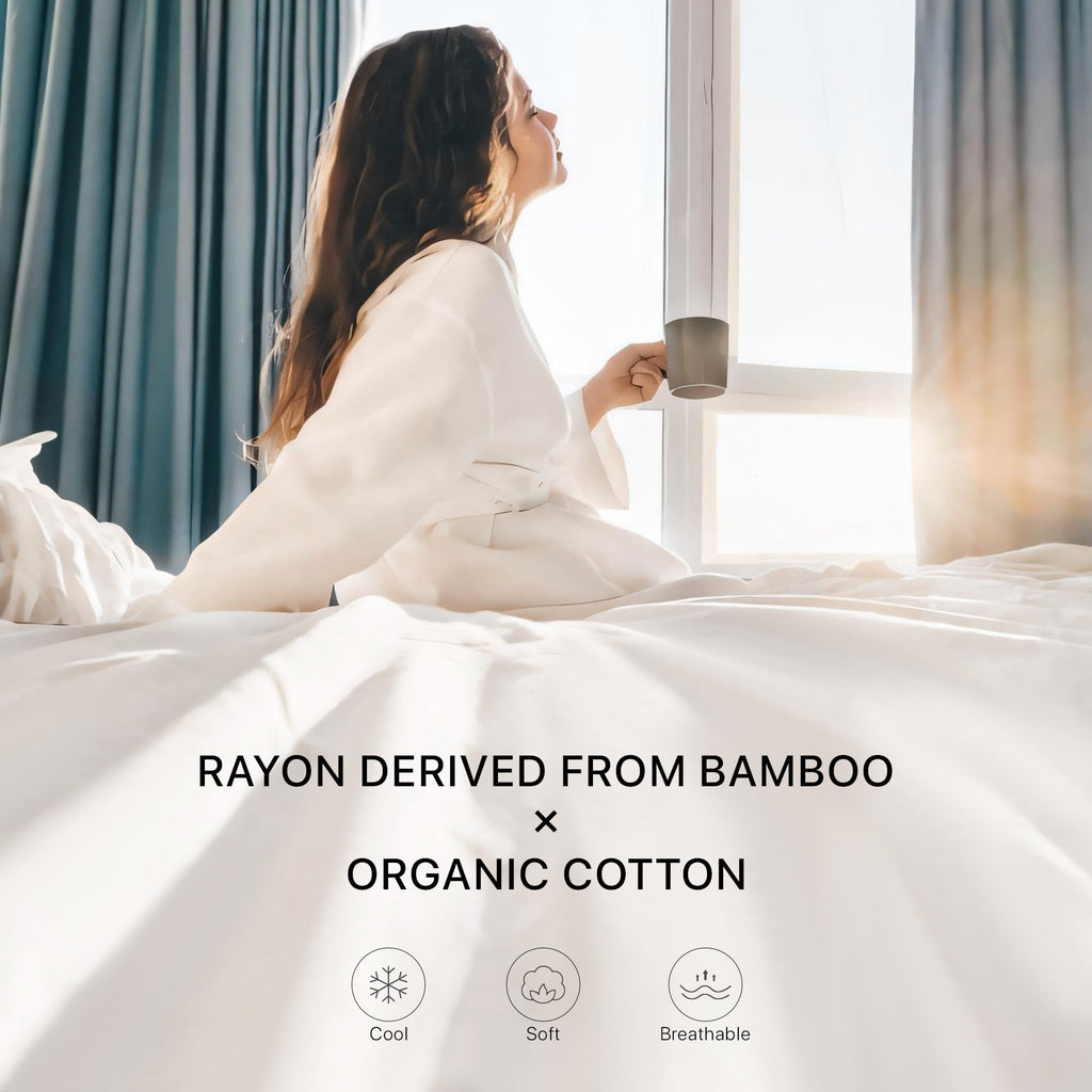 Bed Sheets Set King Size (4pc), Rayon Derived from Bamboo & Organic Cotton Blend, Silky Soft Cooling Sheets with Deep