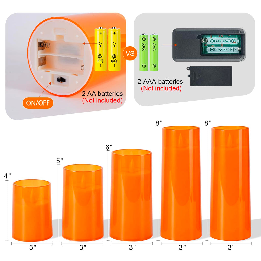 Orange Flameless Candles Realistic Flickering with Remote for Fall
