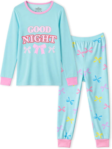 Girl Pajamas Viscose Long Sleeve Sleepwear Snug-Fit Kids Pjs Clothes