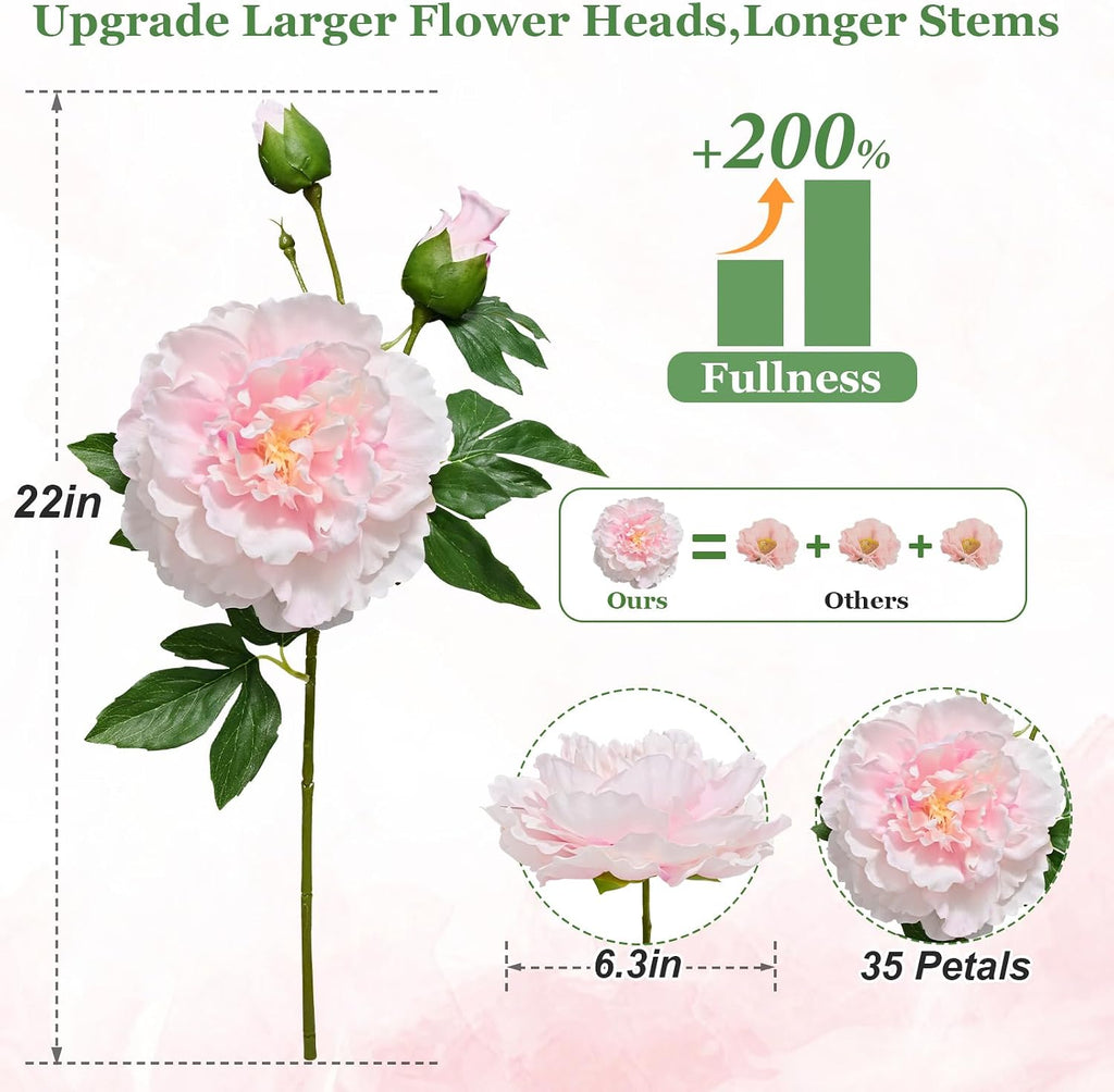 Bouquets Peonies Artificial Flowers with 22'' Long Stems, Latex Real Touch Faux Peony Flowers, Fake Peonies Bouquet - Set of 3