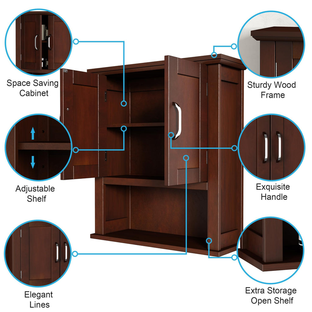 Wood Bathroom Wall Cabinet with Door, Dark Cherry Medicine Cabinet