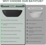 59" Free Standing Tub, Oval-Shaped Stone Resin Freestanding Bathtub Matte Black Solid Surface Soaking Tub with Drain
