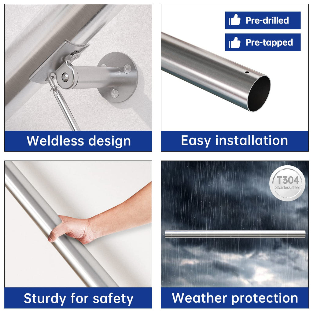 5FT Stainless Steel Pipe Handrail 2" OD Stair Railing HK27