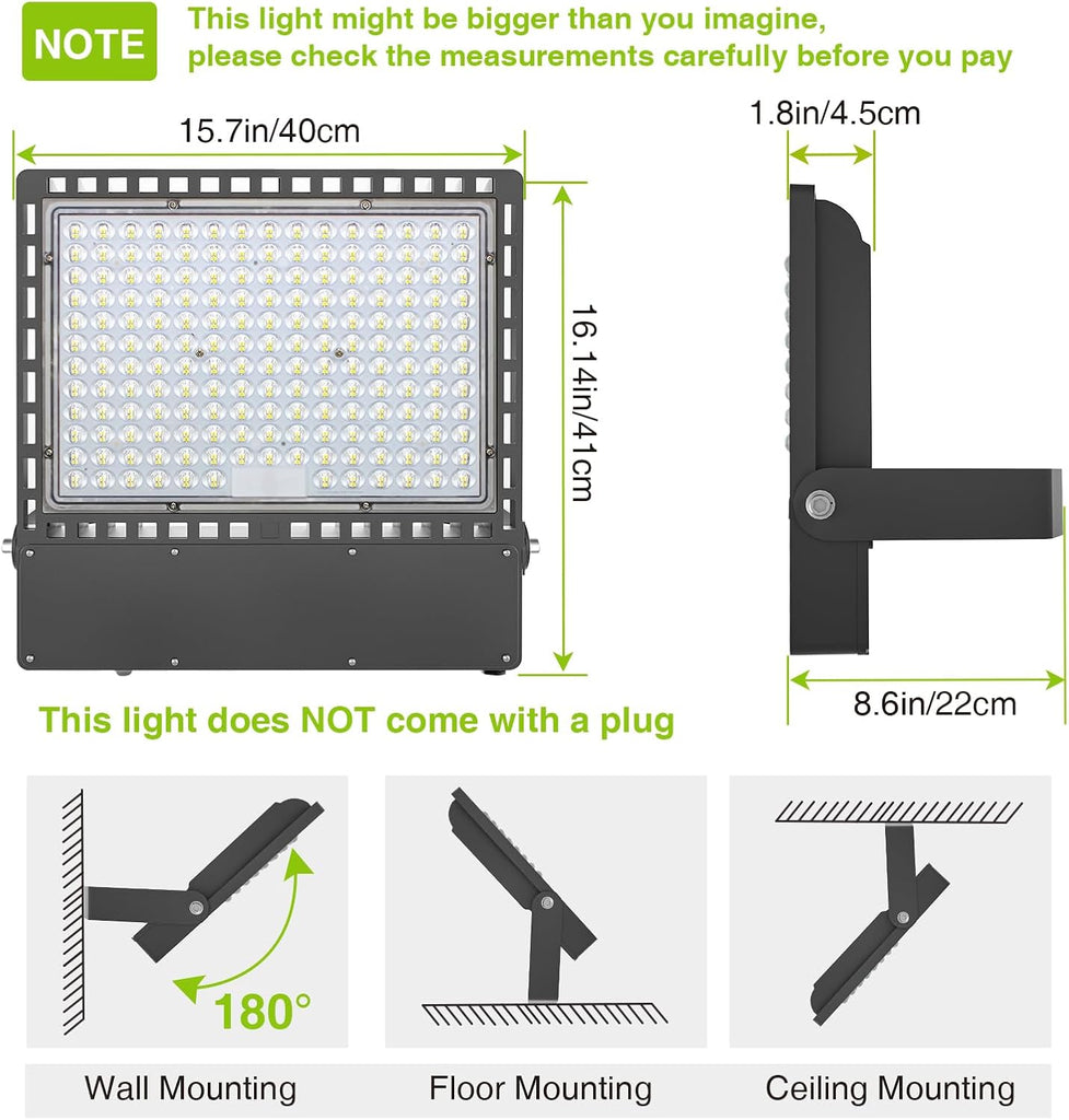 Flying Series Ultra 400W 60000LM LED Flood Light Outdoor, 100-277V 5000K White, IP67 Waterproof Stadium Lights for