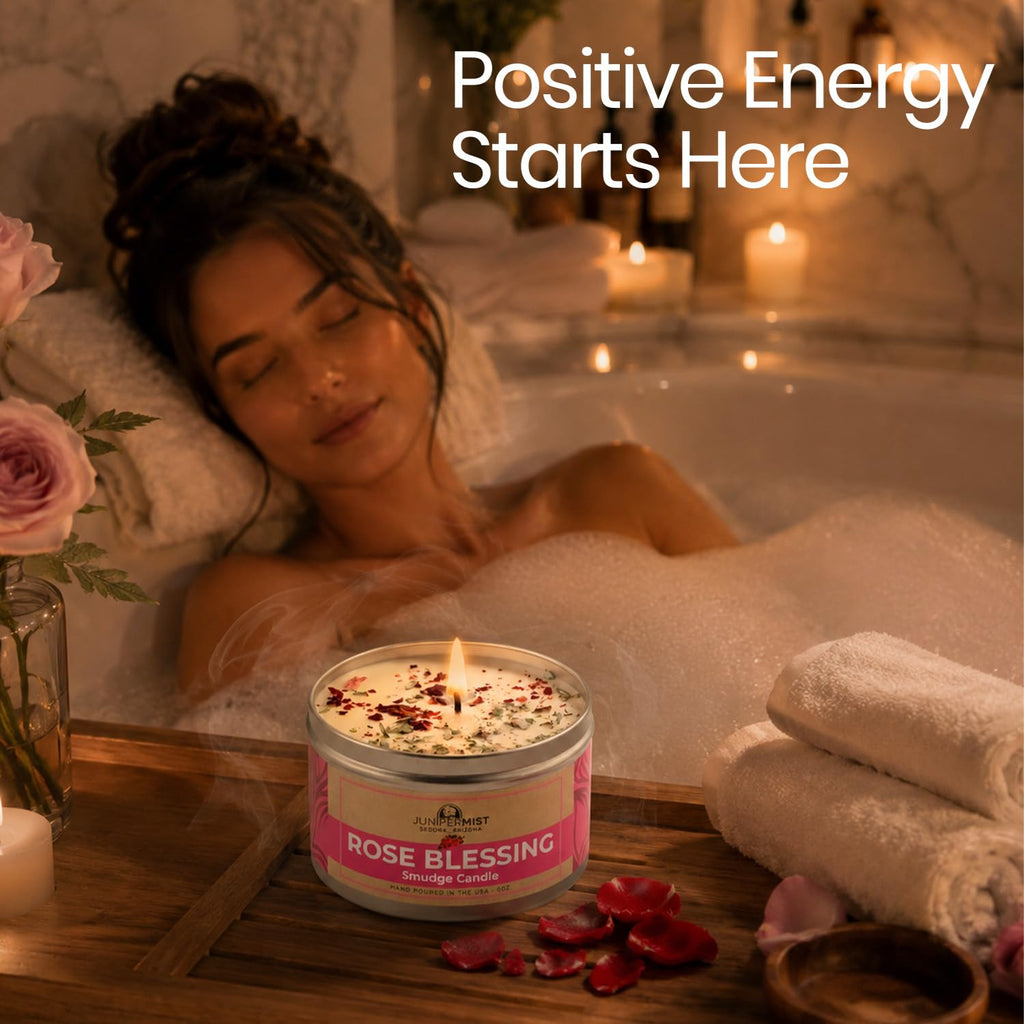 Rose Smudge Candle (6oz) Love and Healing - Energy Cleansing Candle - Pure Sage & Aromatherapy Candle - Spiritual for