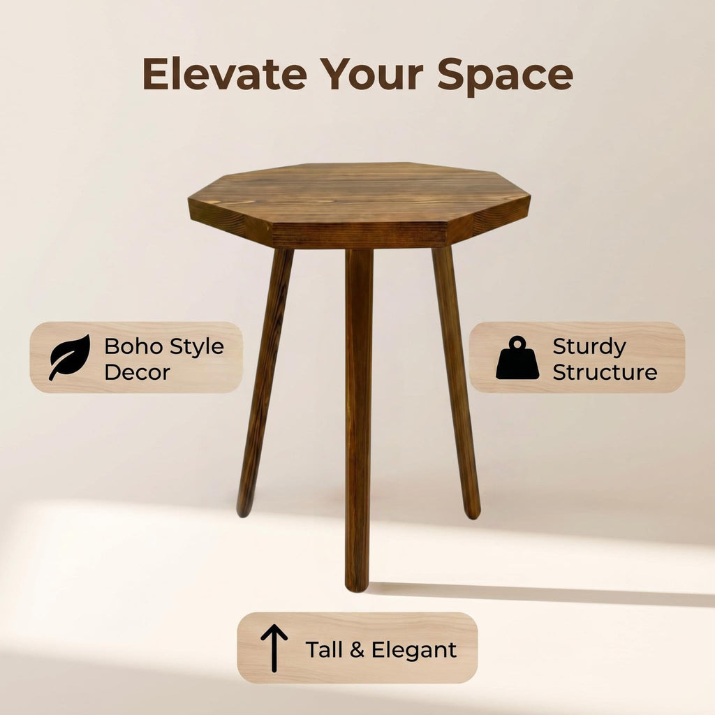 2 Pack Plant Stand for Indoor, 12x16in Large Octagon Wooden Plant Stand, Mid Century Modern Boho Stool for 5-15 Inch