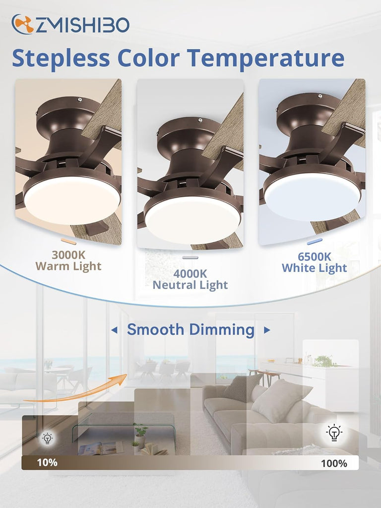 42 Inch Ceiling Fan with Light, App&Remote Control, Flush Mount Low Profile, Dimmable 20W LED Light, Quiet Reversible Motor for Bedroom, Living Room, Apartment, Brown A101-B0F8B5N8ZD