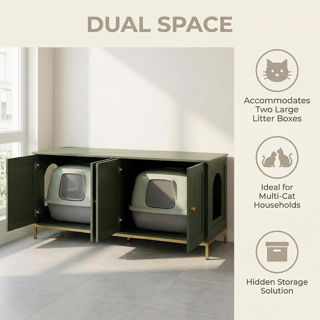 47.2" L Cat Litter Box Enclosure for 2 Cats, Green and Gold