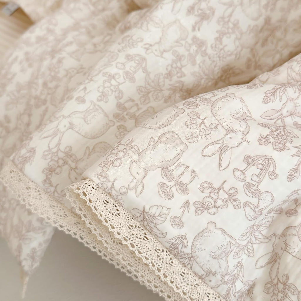 Cotton Muslin Blanket for Toddler Girls Boys Rabbit Pattern Baby Quilted Blanket Lightweight Soft Toddler Comforter