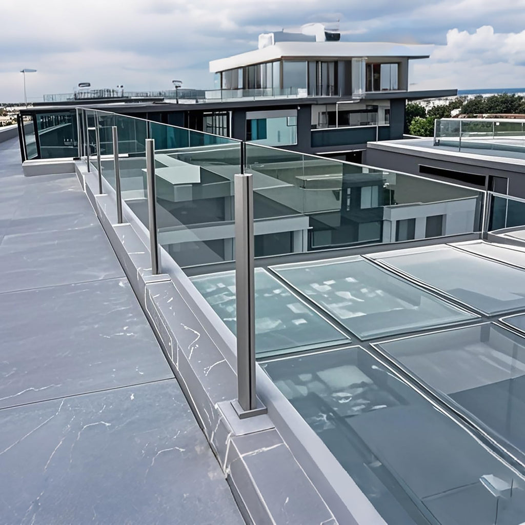 Heavy-Duty Glass Railing Post, 304 Stainless Steel Glass Railing with Spigot Slots & Sturdy Base, Balcony, Stairway