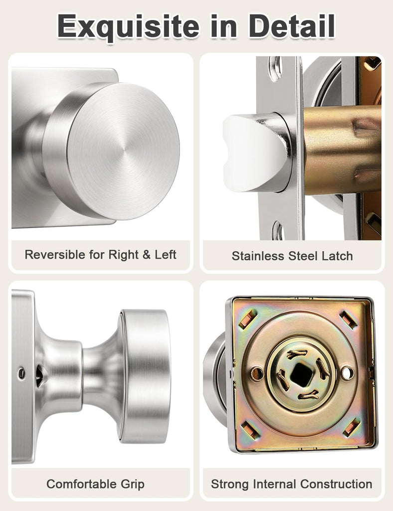 Passage Door Knobs Interior 5 Pack, Modern Keyless Closet Hallway Door Handles Inside, Square Panel Doorknobs with