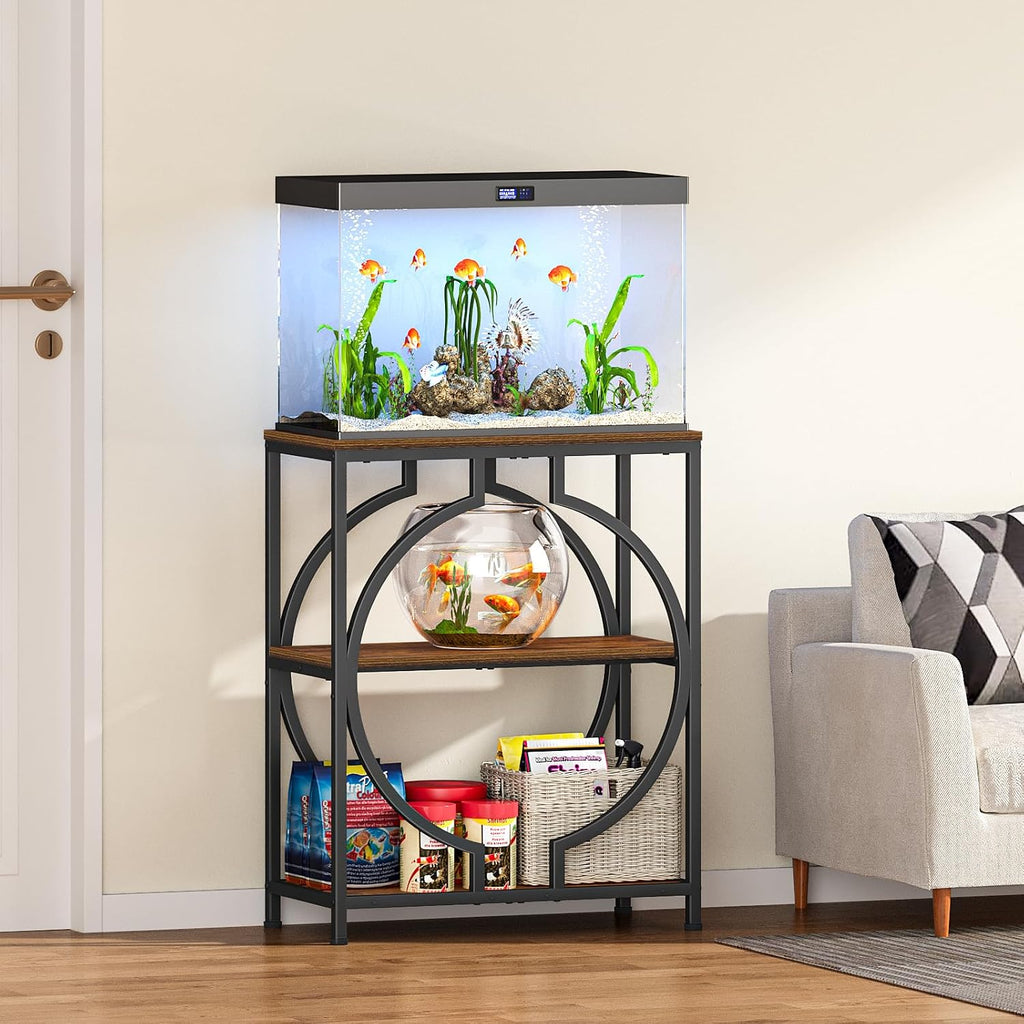20 Gallon Fish Tank Stand, Aquarium Stand with 3 Tier Storage, Heavy Duty Metal Terrarium Stand, 24.02" x 11.81" x