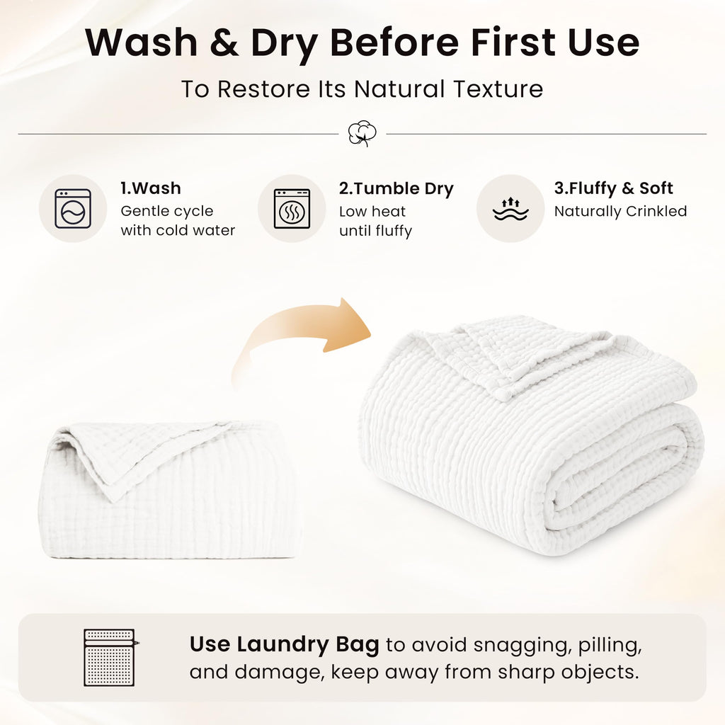 100% Cotton Muslin Blanket King Size for Bed, White