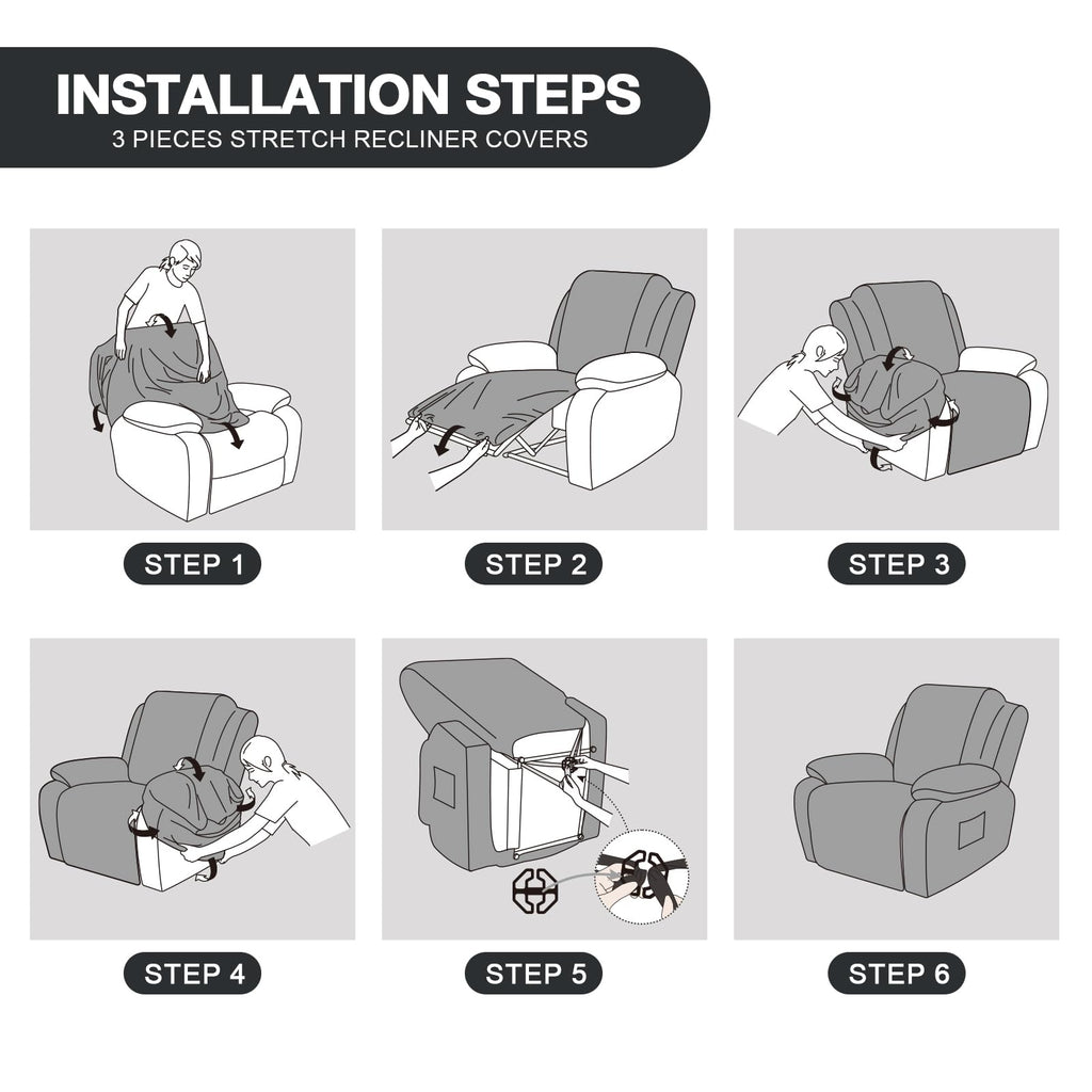 Recliner Covers Washable, Stretch Chair Slipcovers, Dark Gray
