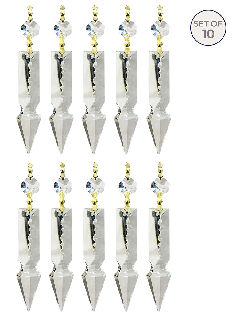 Replacement Chandelier Clear Crystal Prism K9 Quality 4 Inch Arrowhead Spear Shape with Polished Brass Bow Connectors