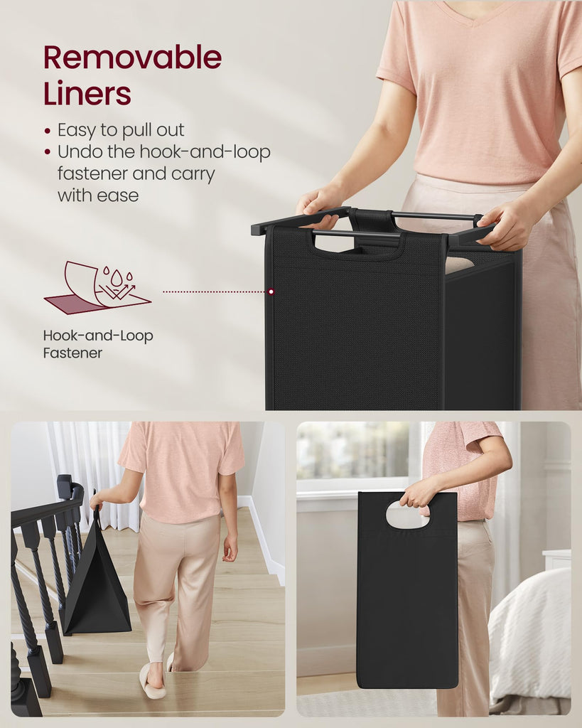 Laundry Hamper with Shelf, 3 Pull-Out Bags, 3 x 10.6 Gallons (40 L)