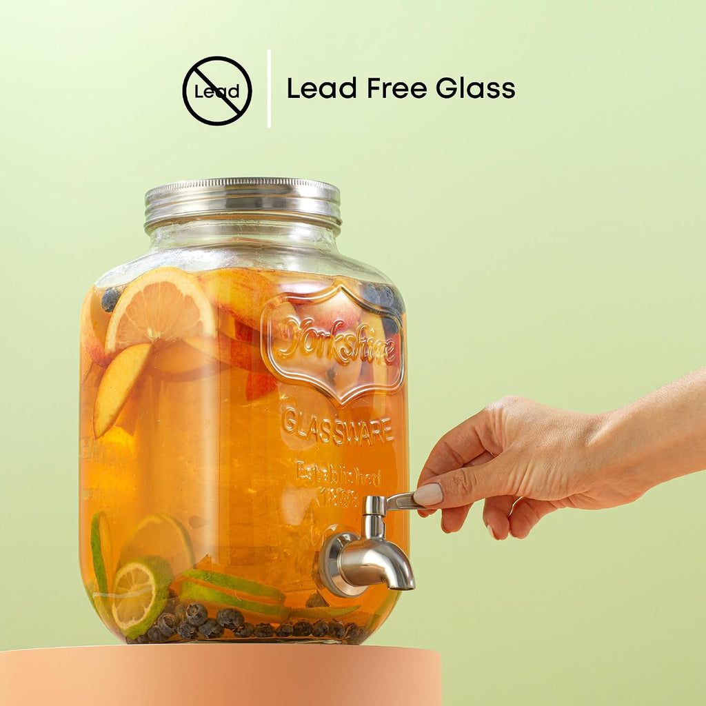 1-Gallon Drink Dispenser. with Stainless steel Spigot plus Ice Cylinder and Fruit Infuser! Water Dispenser, Lemonade - Set of 3