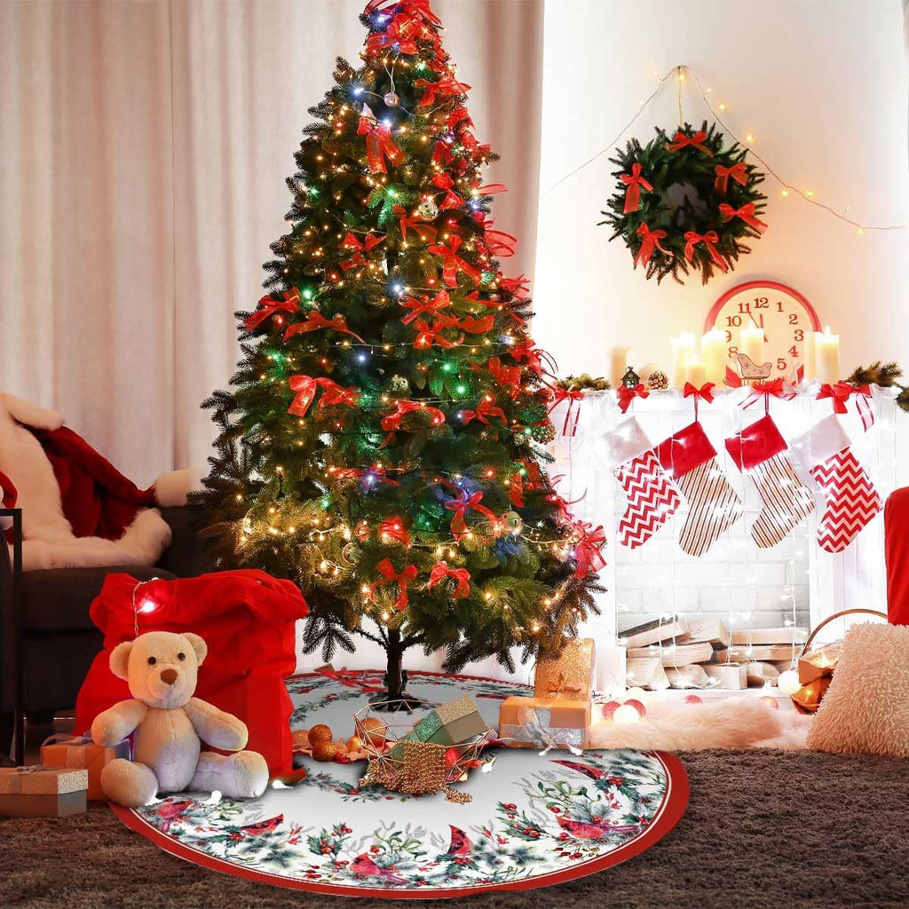 Cardinal Christmas Tree Skirt 48 Inch Poinsettia Christmas Tree Decorations