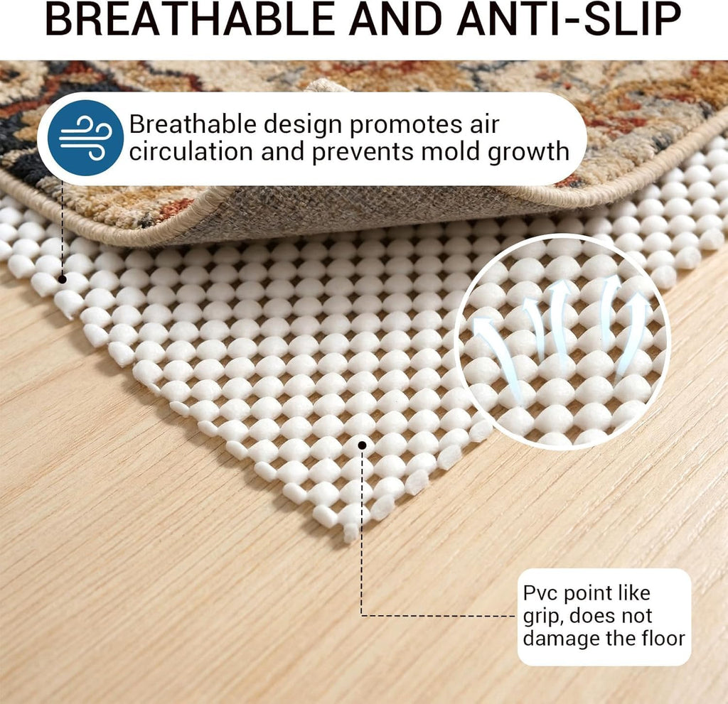 Non Slip Rug Pad Gripper for Hardwood Floors, 8x10 FT Anti Slide Rug Underlay, Eco Safe Odor Free, Cushioned Floor - Set of 80