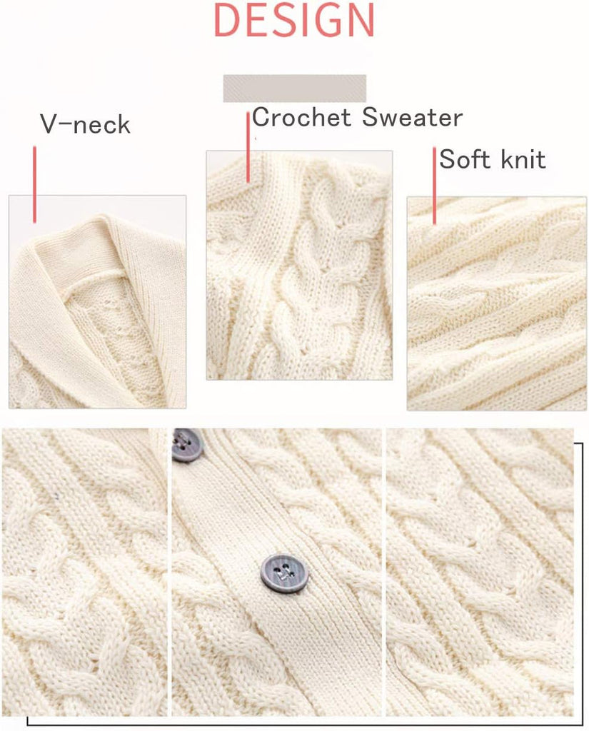 Infant Boys V-Neck Sweater Cardigan Crochet Knitted Sweatshirt