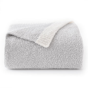 Chunky Knit Boucle Throw Blanket, Soft Washable Coastal Blanket for Bed Couch, Lightweight Cozy Oversized Feather