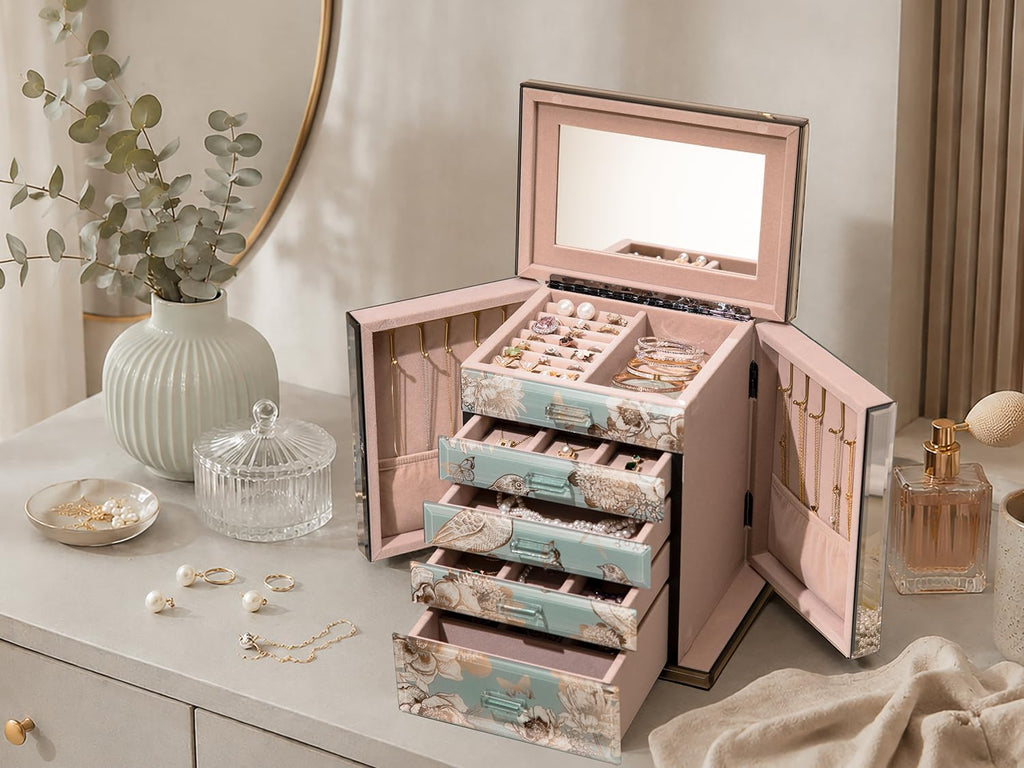 Glass Jewelry Box, 5-Layer Storage Case,Jewerly Boxes for Women