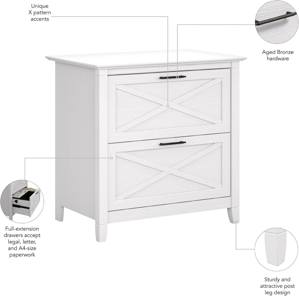 Home Key West 2 Drawer Lateral File Cabinet in Pure White Oak, Document Storage , Accent Chest with Drawers