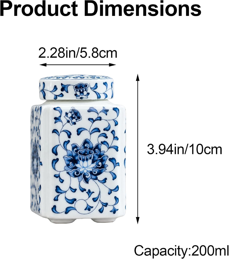 200 ml Small Ceramic Tea Canister with Lid, Decorative Chinoiserie Ginger Jar with Cork Stopper Countertop Decor