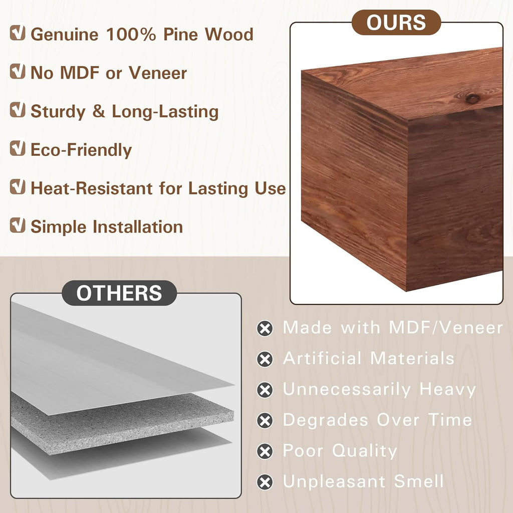 72 Inch Handcrafted Wood Mantles for Over Fireplace, Wall Mounted Shelf, Floating Mantel Shelf for Living Room Decor