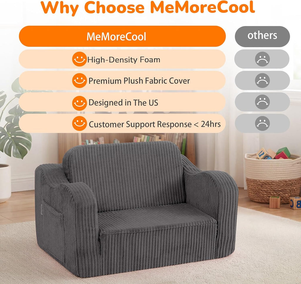 Kids Chair, in-1 Corduroy Fold Out Sofa, Foam Seat, Dark Grey