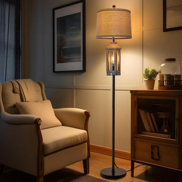 63" Farmhouse Floor Lamps Bedside Nightstand Lamp Black Tall Standing Lamp Decor Bedroom Reading Wood Lamp Rustic Bed