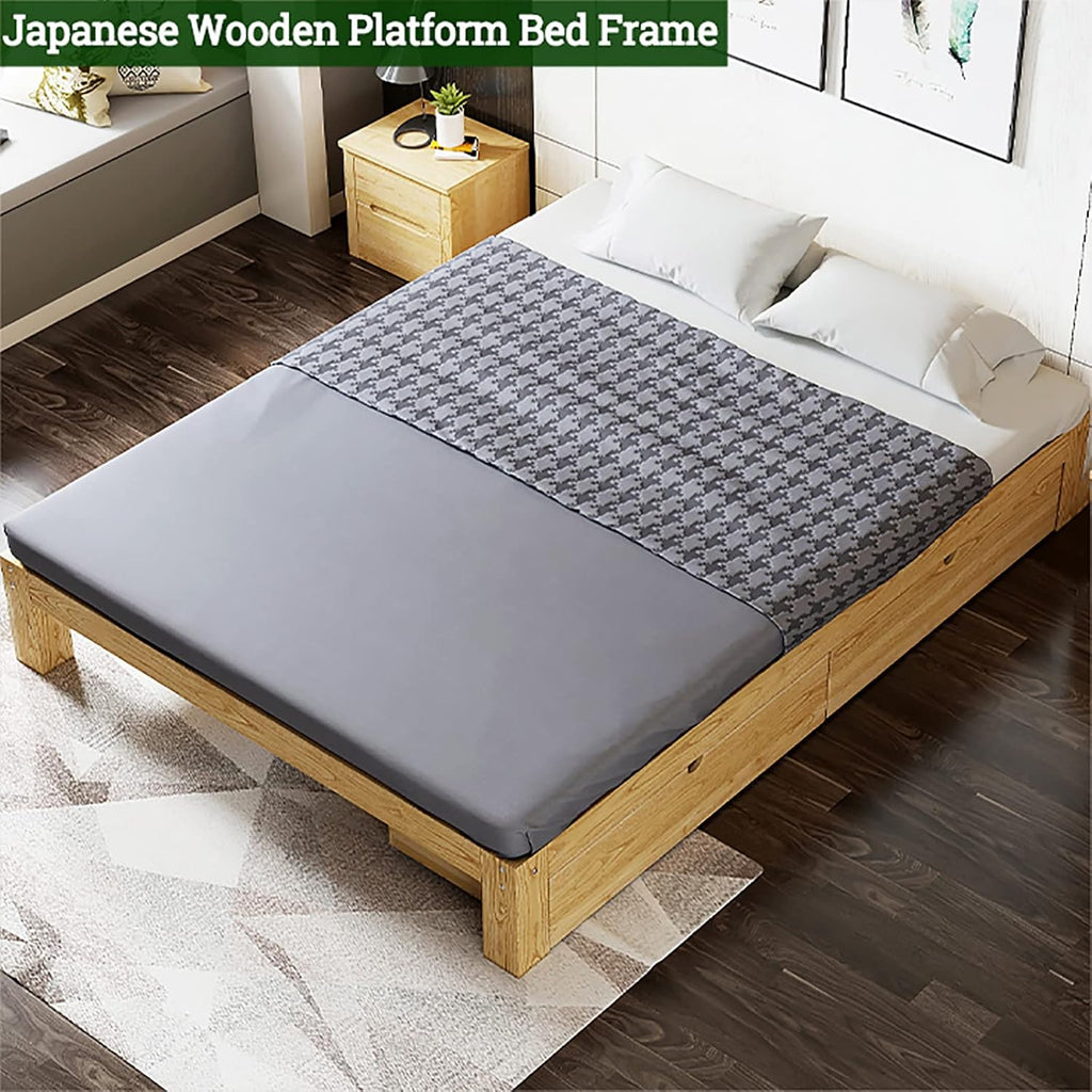 Scandinavian Bed Frame, Solid Wood Bed Frame, Japanese Bed Frame Floor Bed Platform with Storage Drawer, 12" Tall