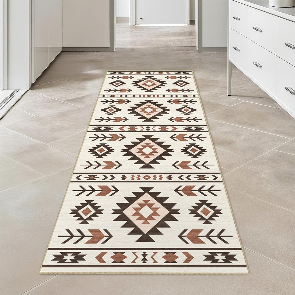 Western Runner Rug Kitchen Bedroom, Southwestern Aztec Tribal Runner Rugs Southwest Navajo Machine Washable Rug