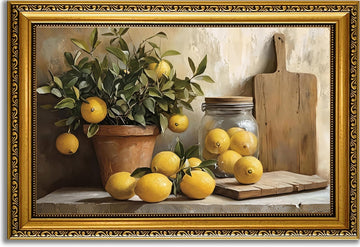 Gold Framed Vintage Kitchen Wall Art Lemon Canvas Art Prints 16x24in