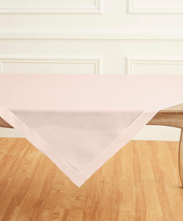 Pink Linen Tablecloth 52 x 52 Inch - 100% Pure Linen Square Table Throw - Classic Hemstitch, Machine