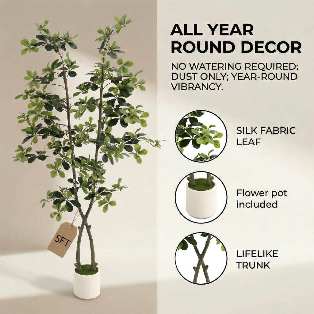 5ft Fake Olive Tree Artificial Indoor, Artificial Olive Tree with Pot, Large Olive Branches, House Living Room Decor.