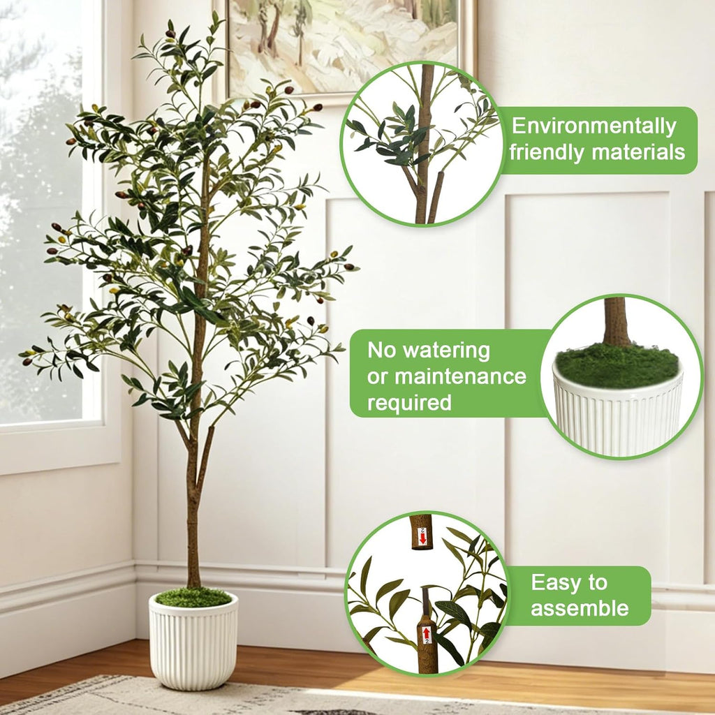 6FT Artificial Olive Tree Indoor Faux Olive Trees with Flower Pot Panda Toy
