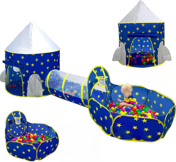 3pc Kids Play Tent for Boys with Ball Pit, Crawl Tunnel, Princess Tents for Toddlers, Baby Space World Playhouse