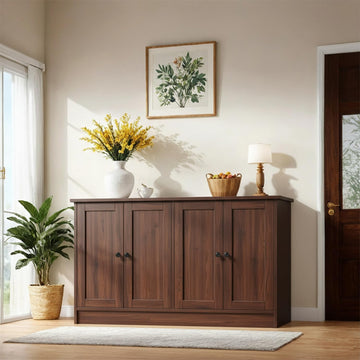Rustic Brown Buffet Cabinet with Storage, 49" Farmhouse Kitchen Sideboard with 4 Doors, Industrial Coffee Bar Cabinet