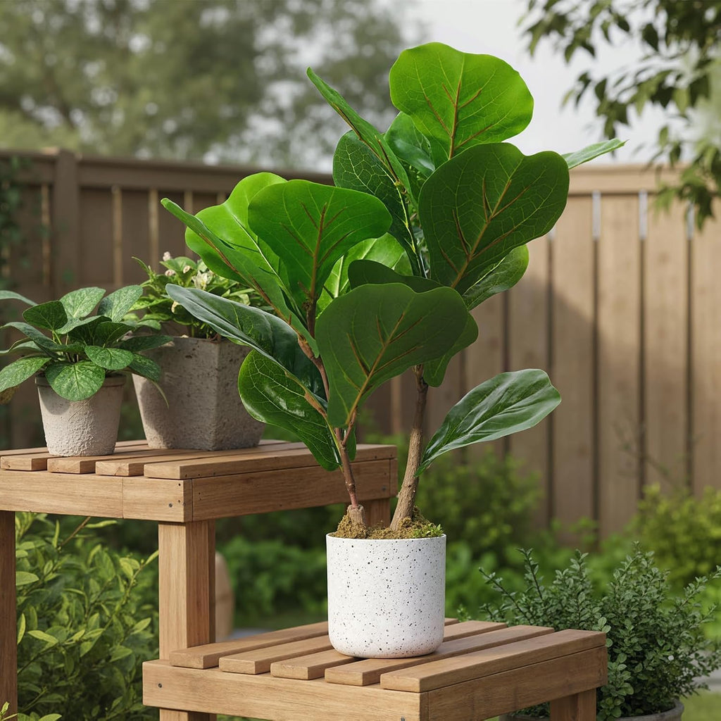 16 inch Faux Fiddle Leaf Fig Tree 2 Pack - Set of 2