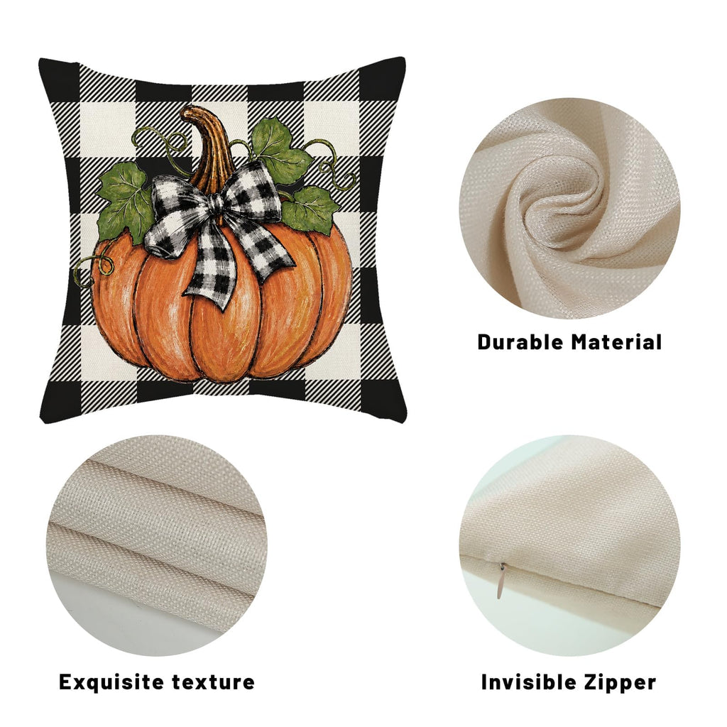 Fall Orange Pumpkin Buffalo Plaid Pillow Covers 20x20 Set of 2