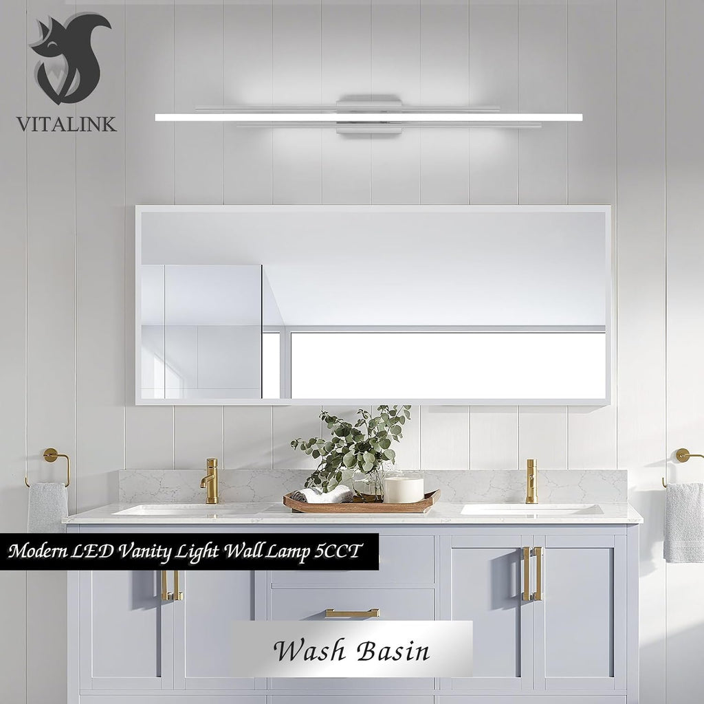 55 Inches Nickel LED Modern Bathroom Vanity Light Fixtures Dimmable 5CCT Vanity Light Bar Over Mirror 3-Light Wall