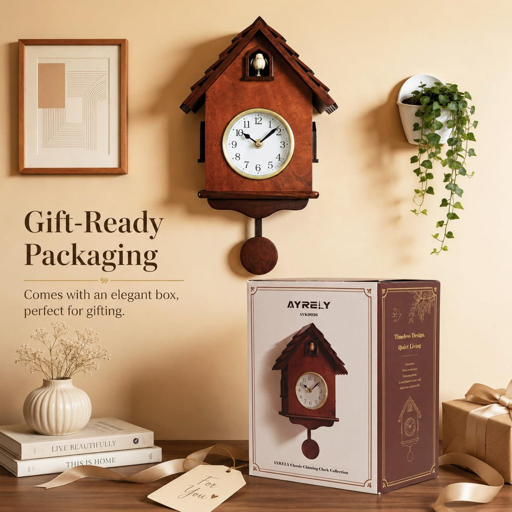 14-Inch Handcrafted Modern Cuckoo Clock for Wall with Hourly Chime, Wooden Pendulum, Moving Cuckoo Bird and Automatic