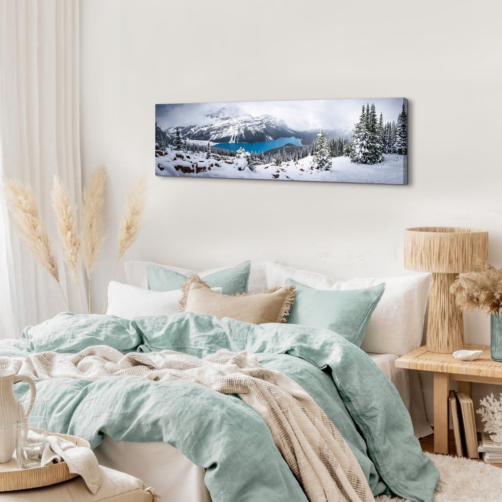 Snow Mountain Canvas Wall Art White Clouds Misty Forest Landscape Prints Picture Wall Decor Winter Tree Blue Lake