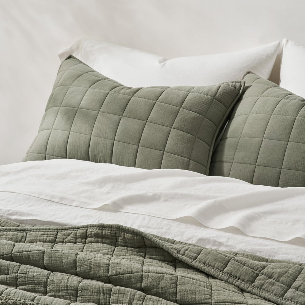 Cotton Gauze Muslin Quilt Set, Dusky Sage