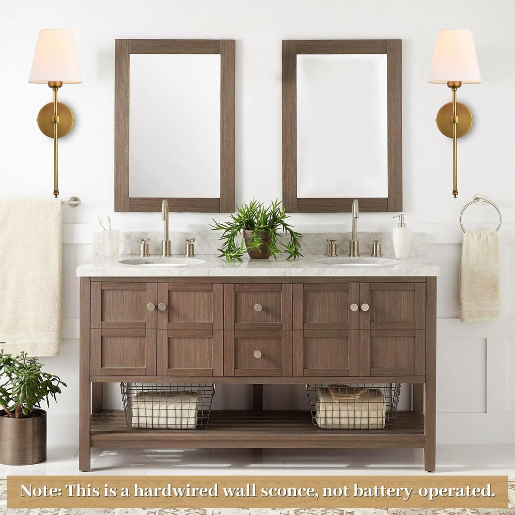 Wall Sconces Sets of 2, Hardwired Classic Brushed Brass Sconces Wall Lighting, Bathroom Vanity Light Fixture with