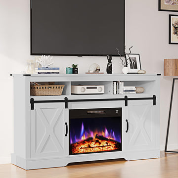Farmhouse Fireplace TV Stand, Entertainment Center for 65+ Inch TV with 23" Electric Fireplace, Modern Rustic TV