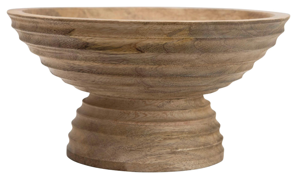 Co-Op Ridged Mango Wood Footed Bowl, Brown
